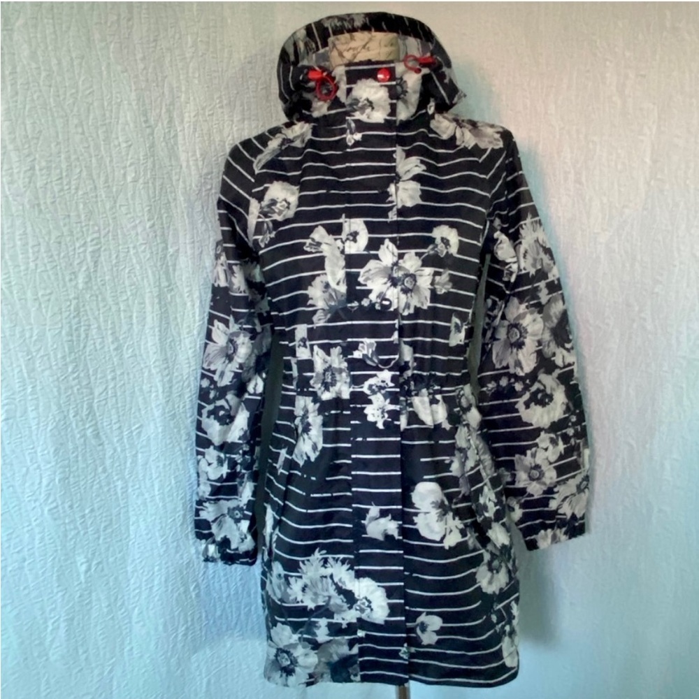 Joules GoLightly Navy and White Floral Packable Raincoat